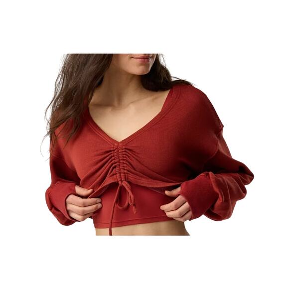 New OFFLINE By Aerie Womens Small Terry Cinched Front Summer Burgundy Crewneck - Picture 1 of 4